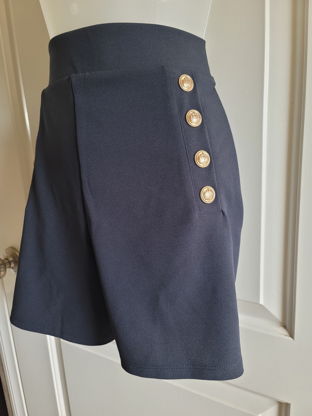 H&M Navy High Waist Shorts with Gold Button Accents - Picture 10 of 11